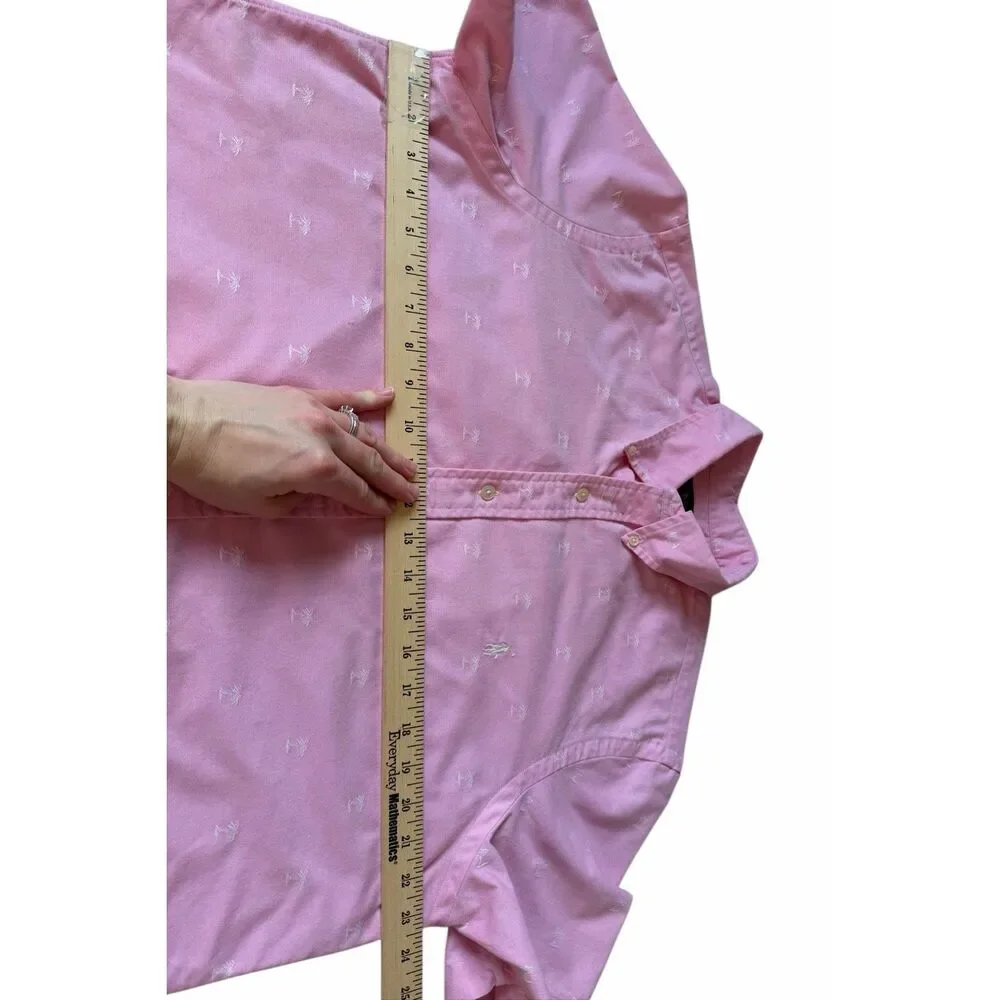Ralph Lauren Polo Shirt Oxford Embroidered Palms‎ Button-Front Pink Large